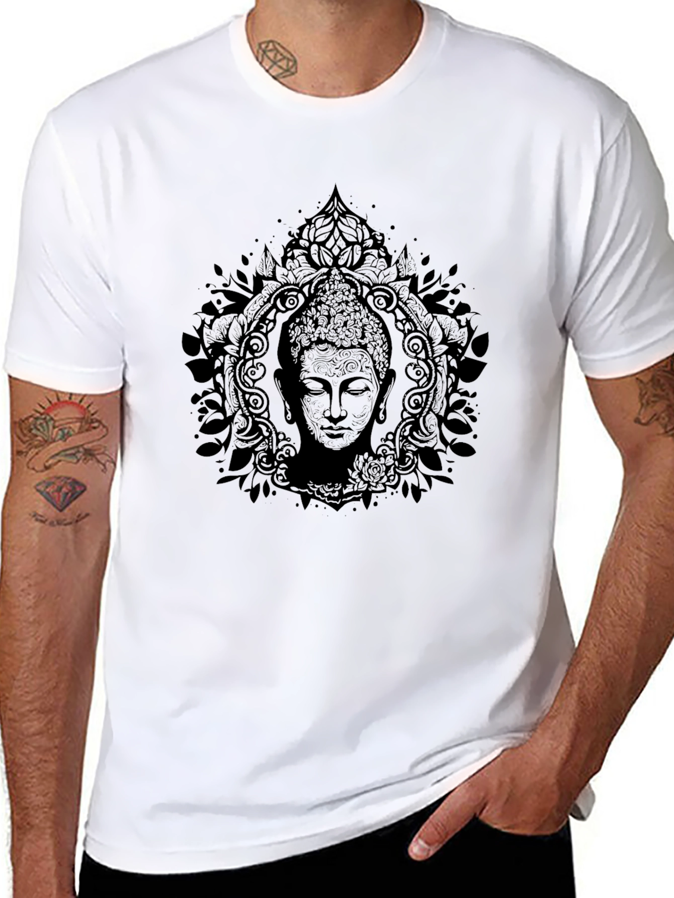 Buddha Mandala Graphic Tee - Black Cotton T-Shirt