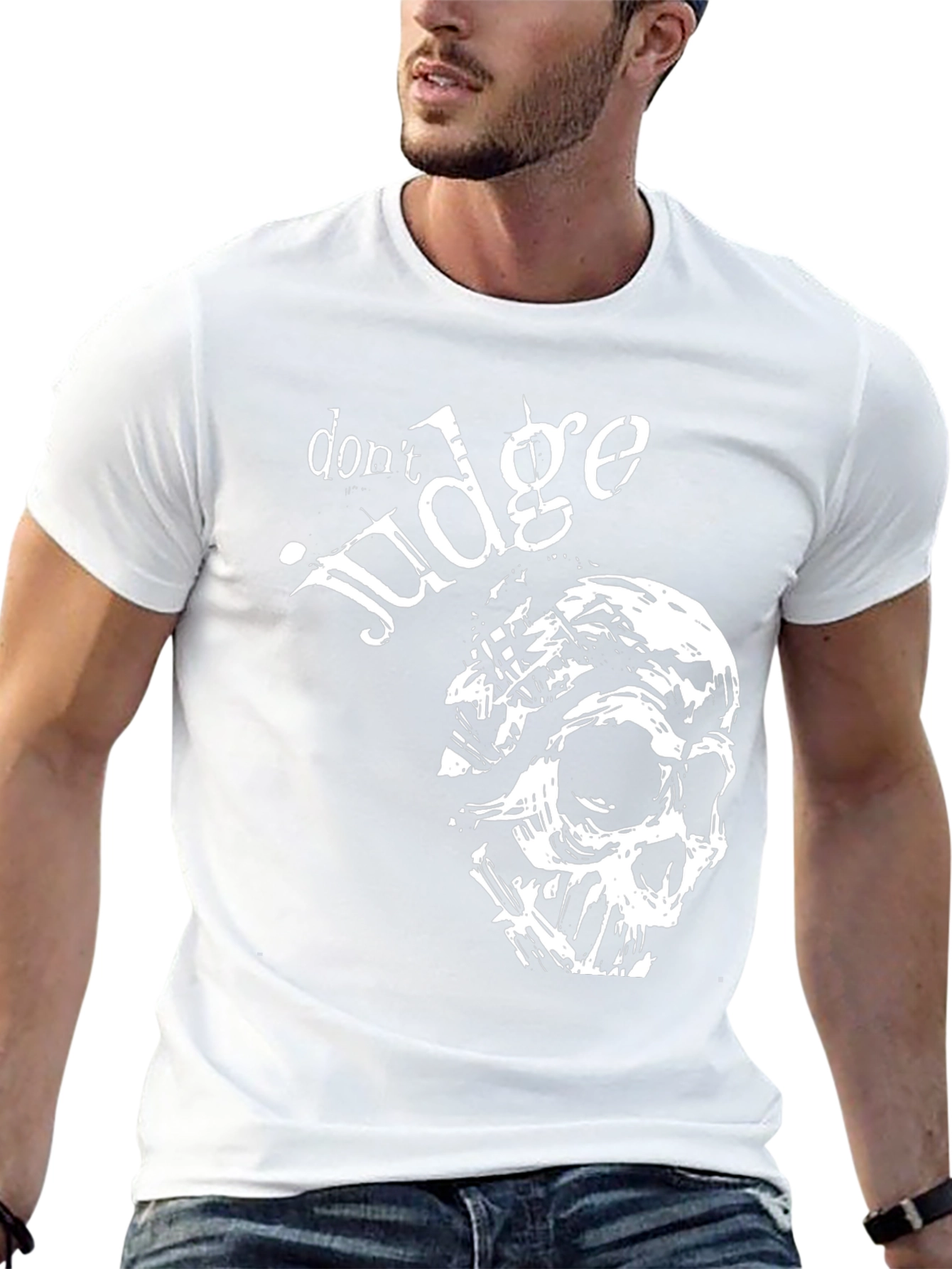 Dont Judge Skull Graphic Tee - Black Crew Neck