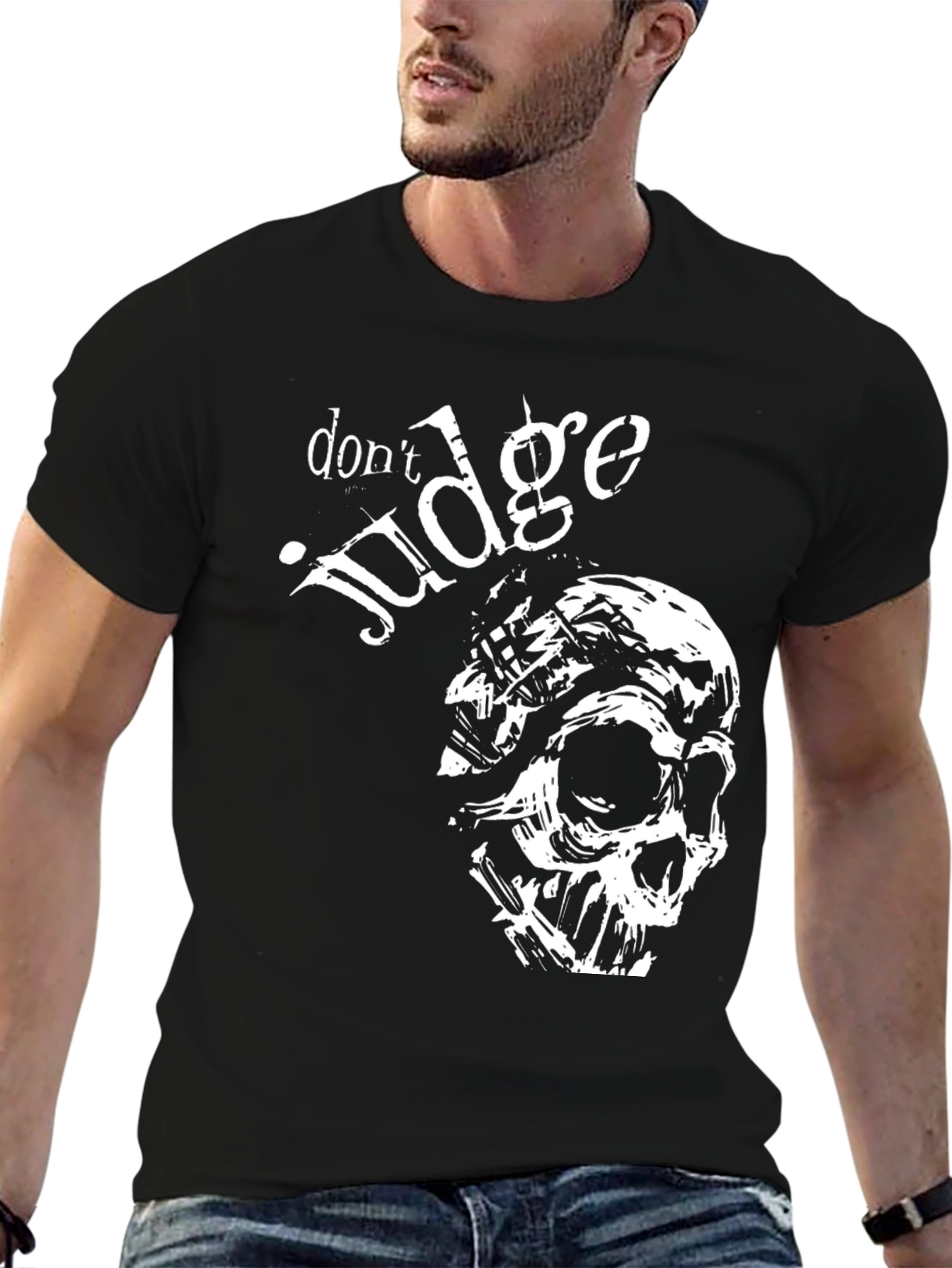 Dont Judge Skull Graphic Tee - Black Crew Neck