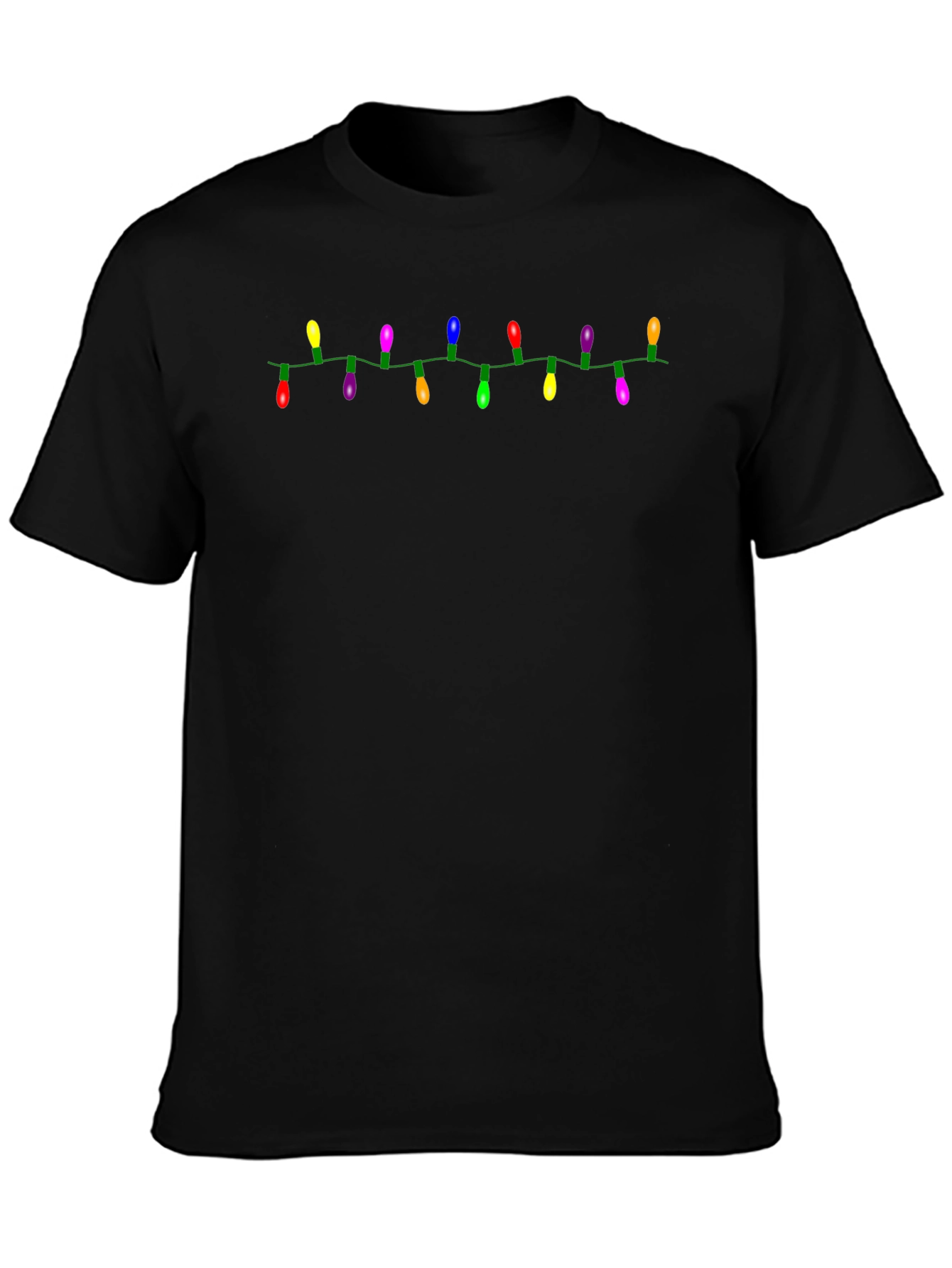 Festive Christmas Lights Graphic Tee - Black