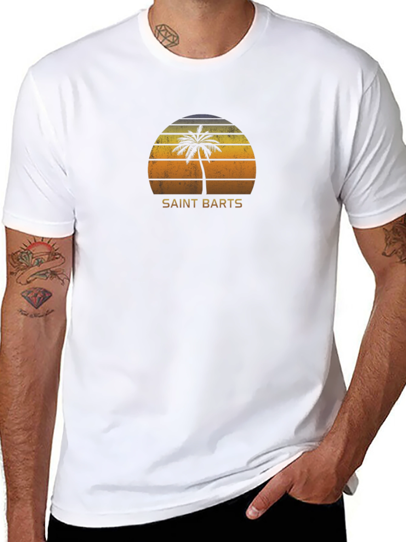 Saint Barts Palm Tree Sunset Graphic T-Shirt