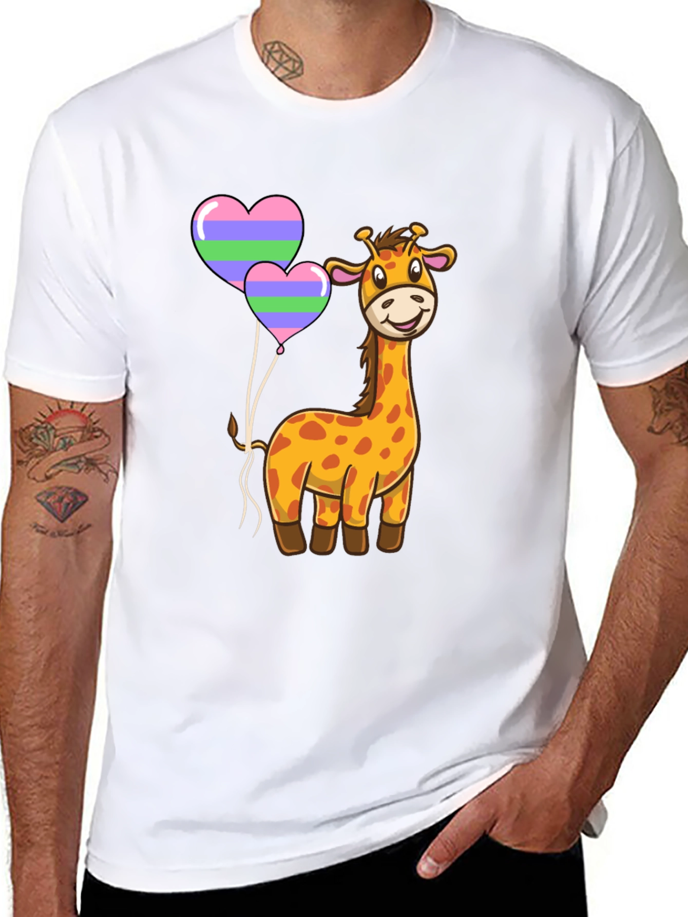 Cute Giraffe Heart Balloon Black T-Shirt