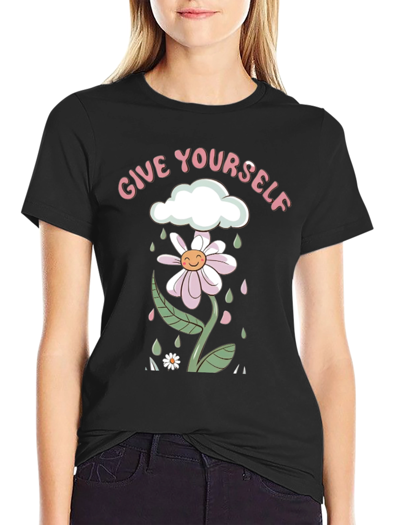 Give Yourself Flower Tee - Black Graphic Print Shirt