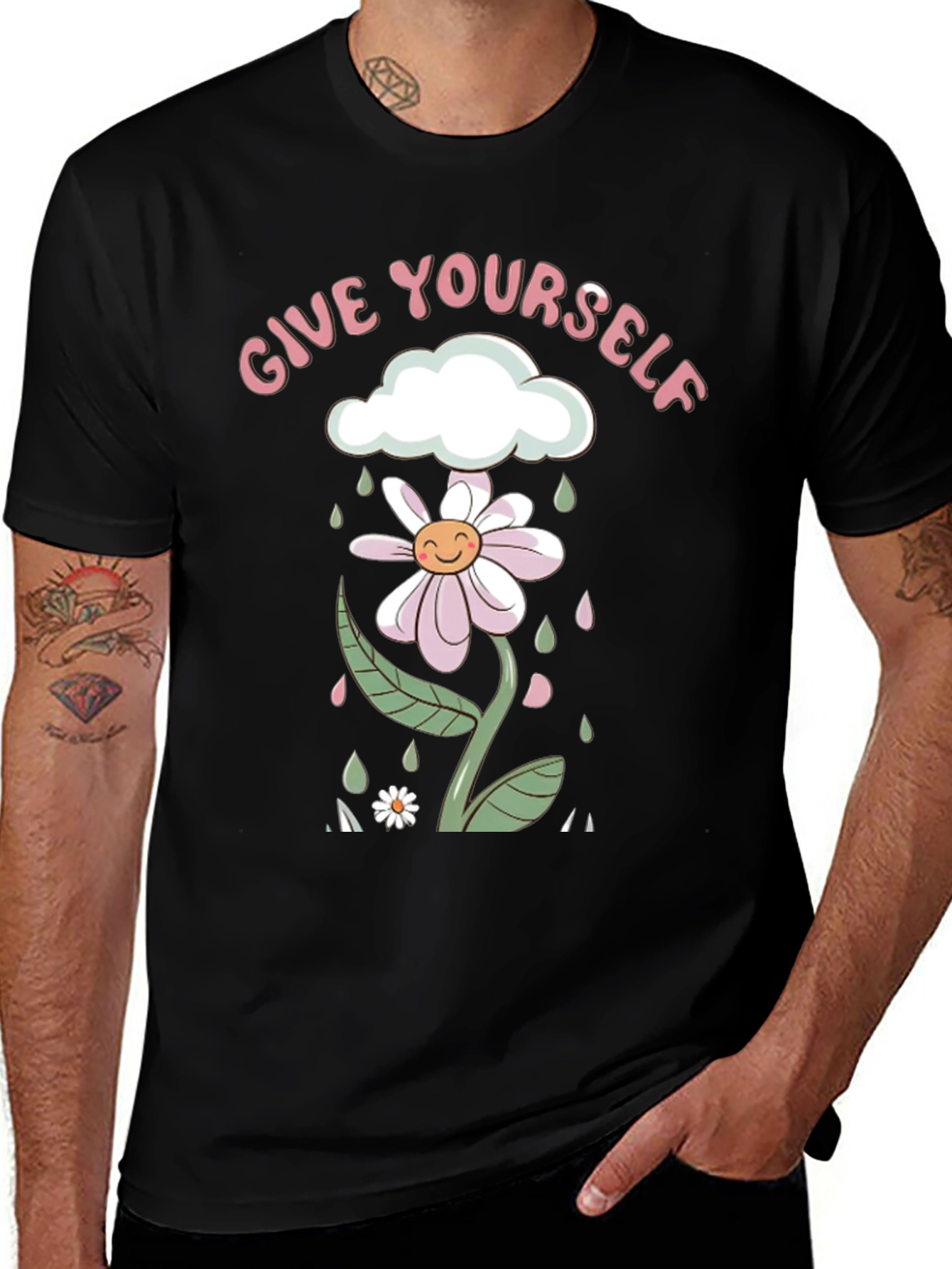 Give Yourself Flower Tee - Black Graphic Print Shirt