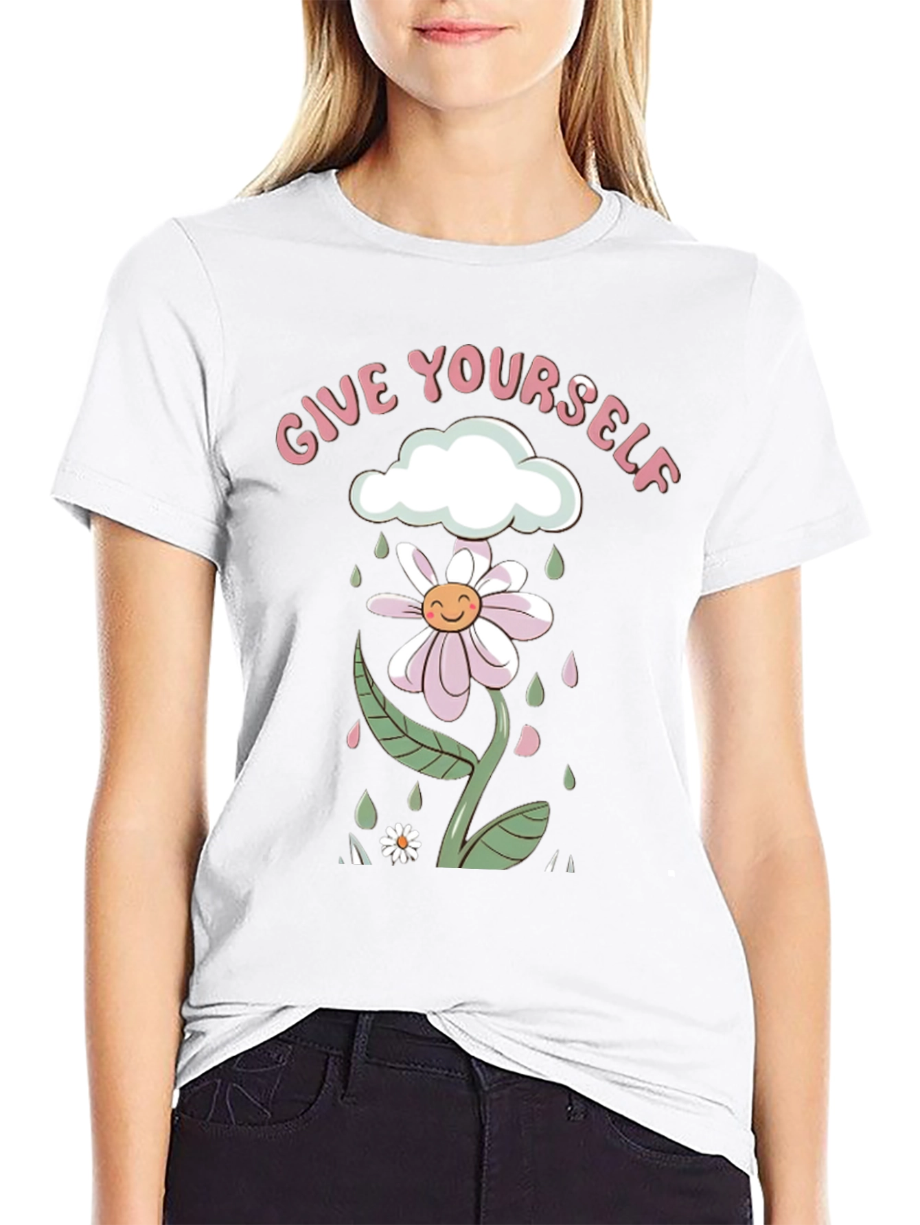 Give Yourself Flower Tee - Black Graphic Print Shirt