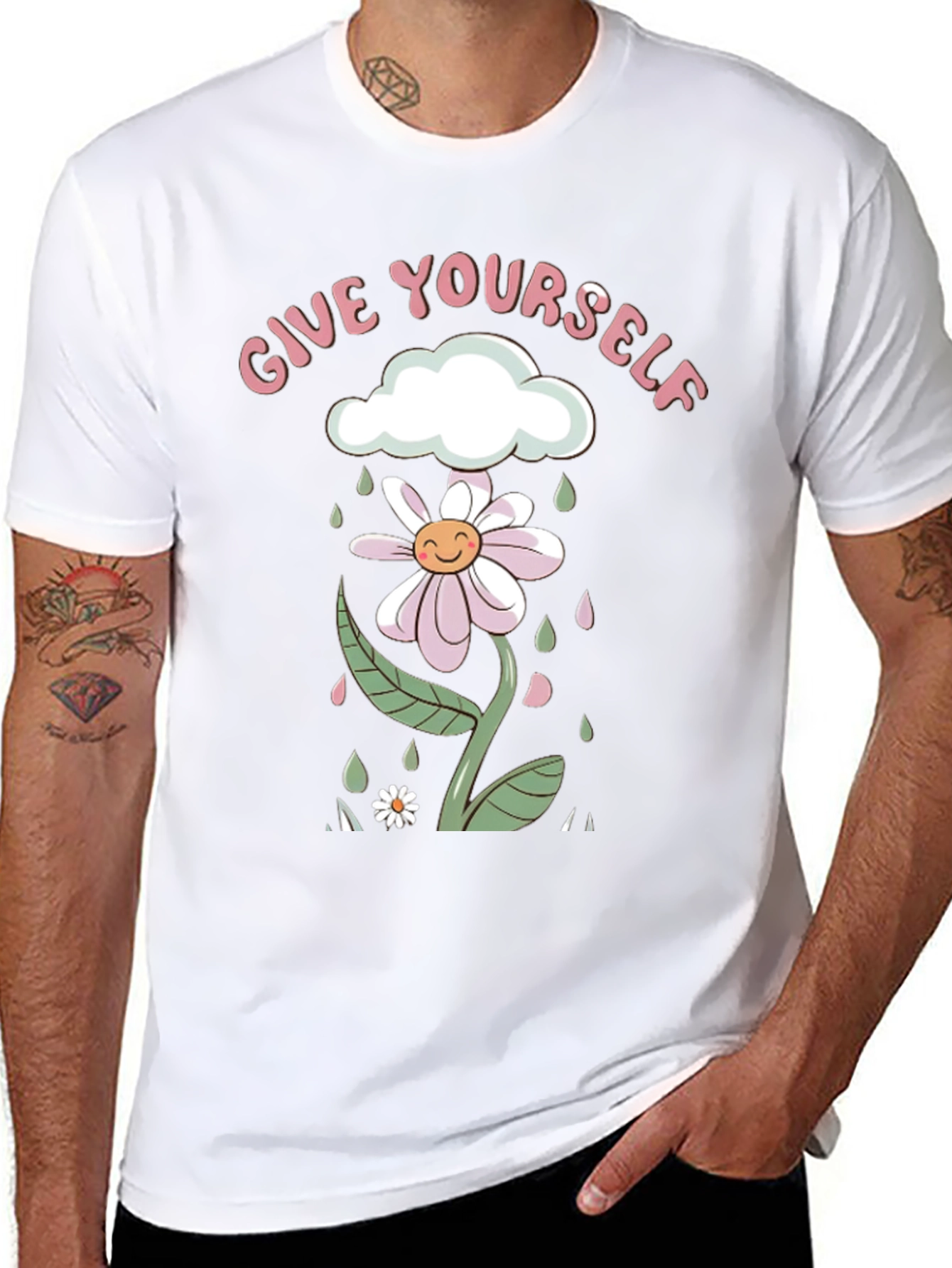 Give Yourself Flower Tee - Black Graphic Print Shirt