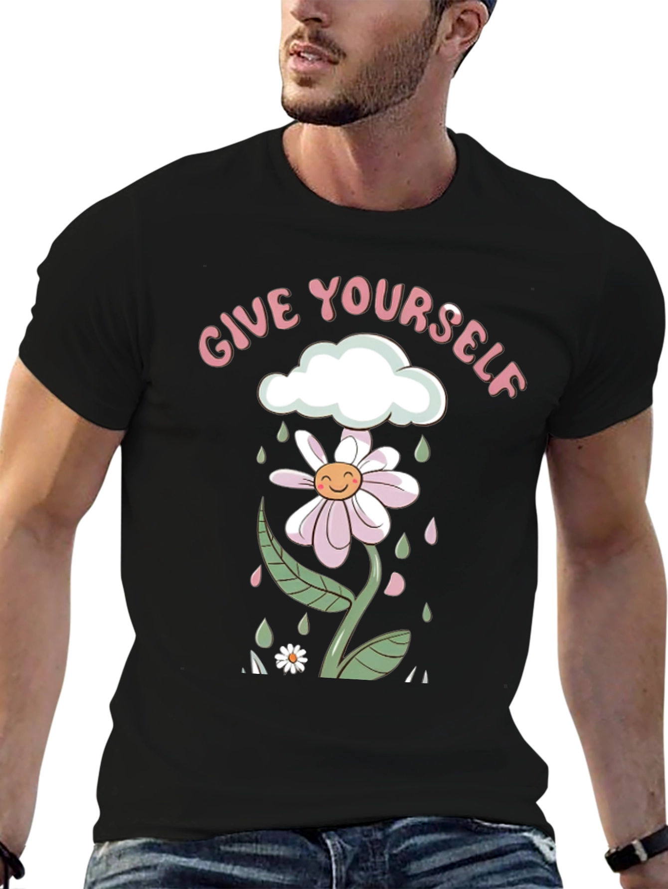 Give Yourself Flower Tee - Black Graphic Print Shirt