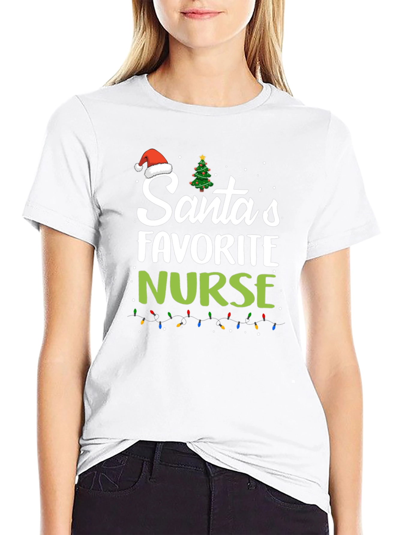 Santas Favorite Nurse Christmas Graphic T-Shirt