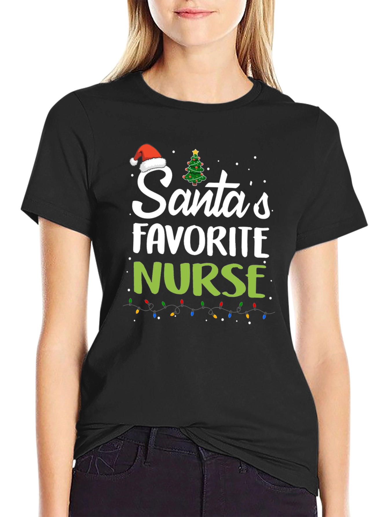 Santas Favorite Nurse Christmas Graphic T-Shirt