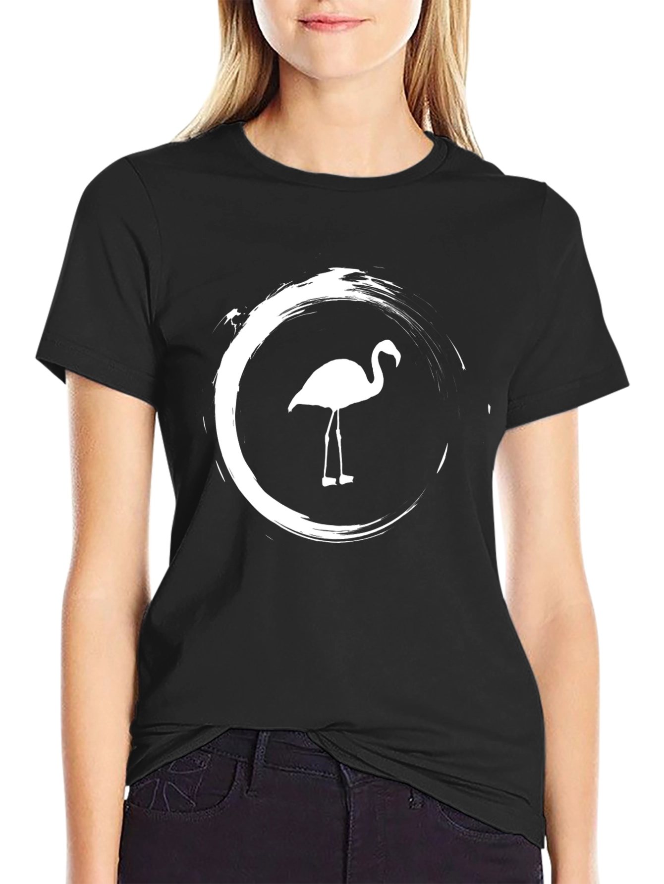 Black Flamingo Circle Graphic Tee - Casual Comfort