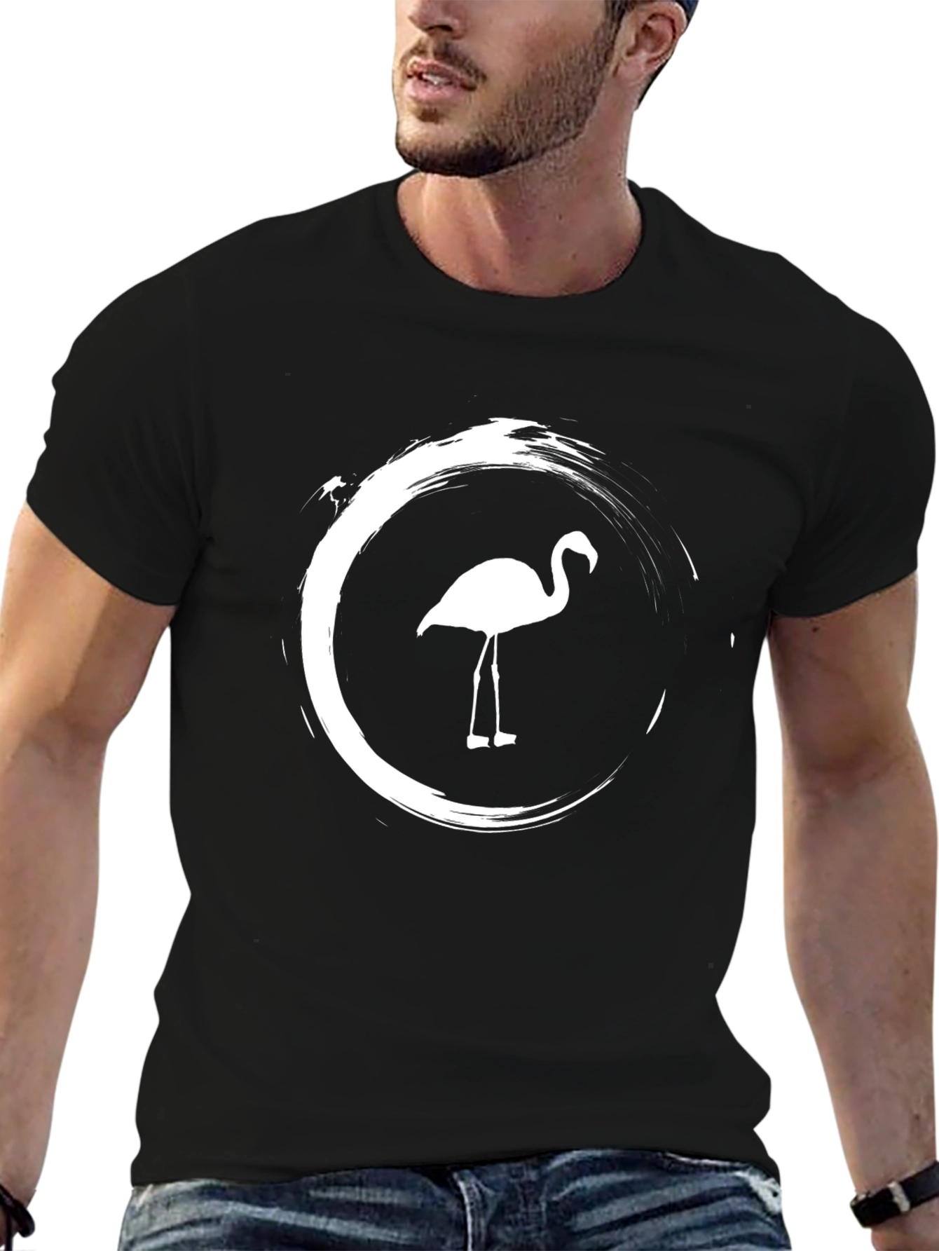 Black Flamingo Circle Graphic Tee - Casual Comfort