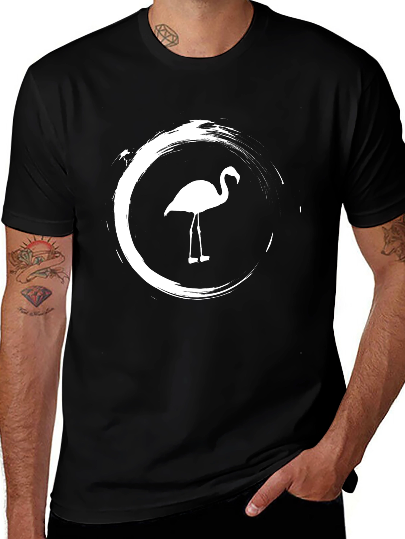 Black Flamingo Circle Graphic Tee - Casual Comfort