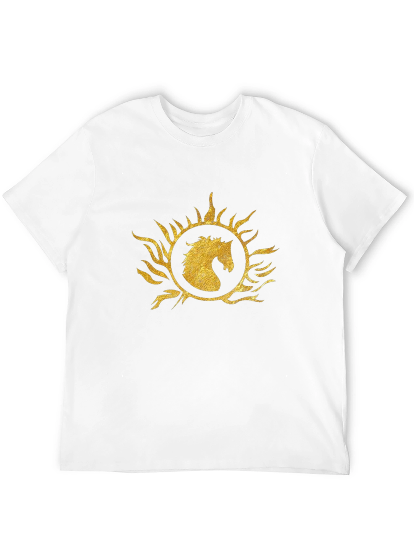 Black T-Shirt with Gold Horse Sunburst Graphic
