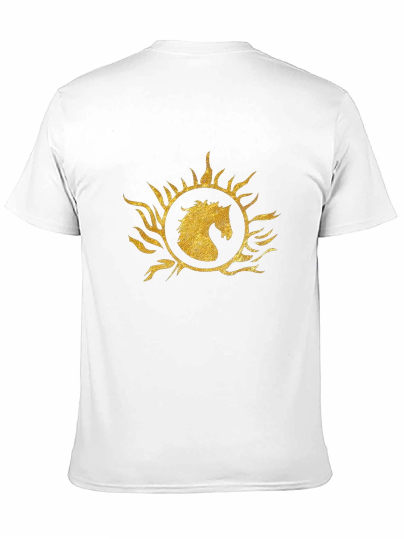 Black T-Shirt with Gold Horse Sunburst Graphic