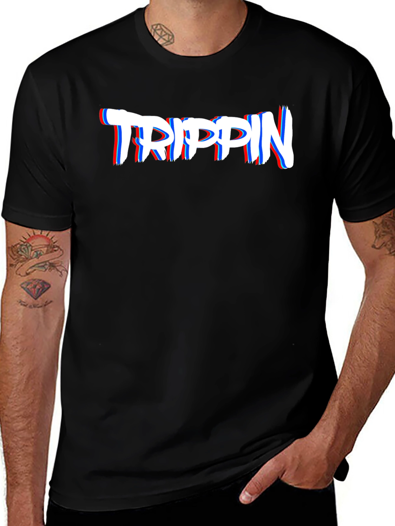 Trippin Glitch Effect Graphic Tee - Stylish Streetwear