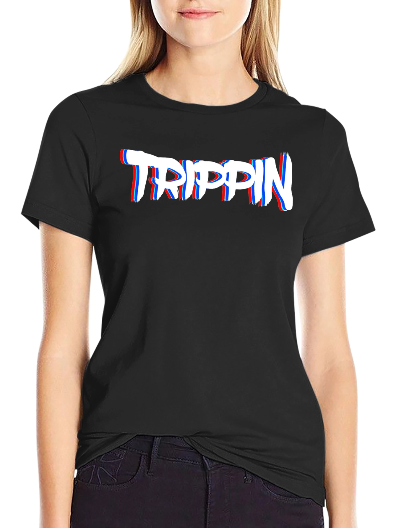Trippin Glitch Effect Graphic Tee - Stylish Streetwear