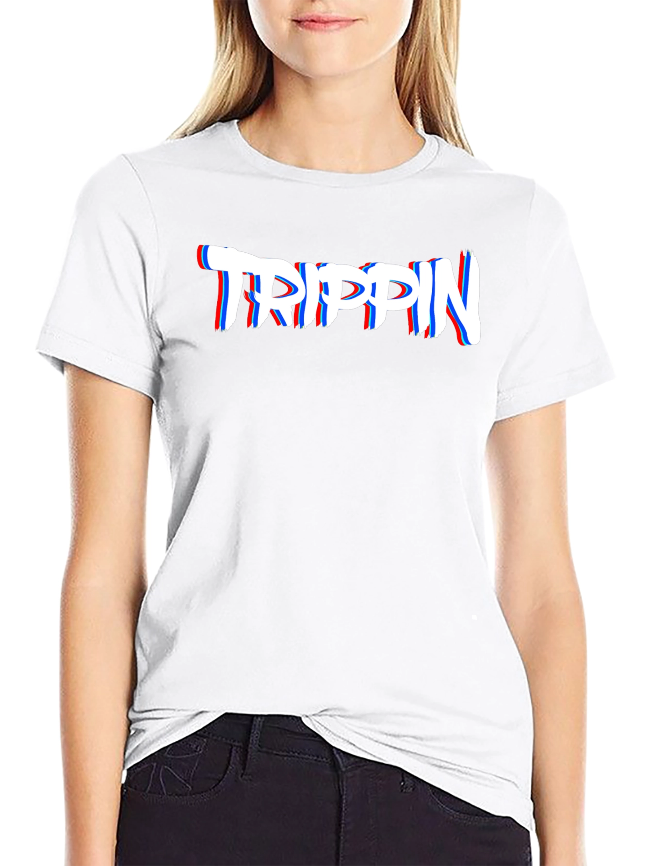 Trippin Glitch Effect Graphic Tee - Stylish Streetwear