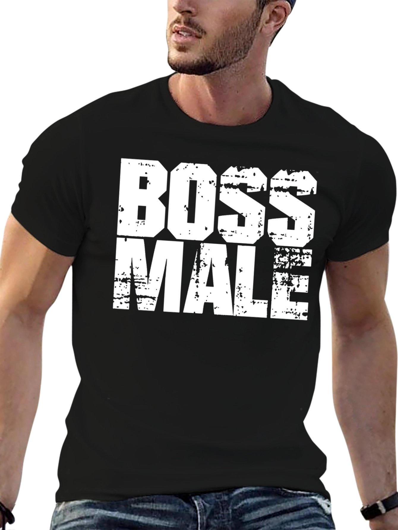 Boss Male Graphic Tee - Black Cotton Blend