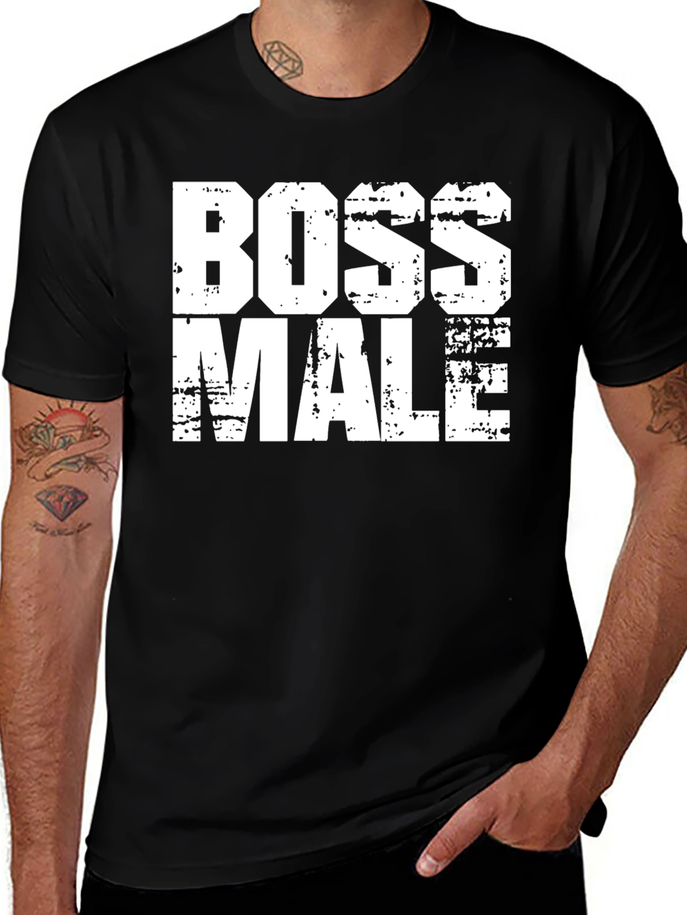 Boss Male Graphic Tee - Black Cotton Blend