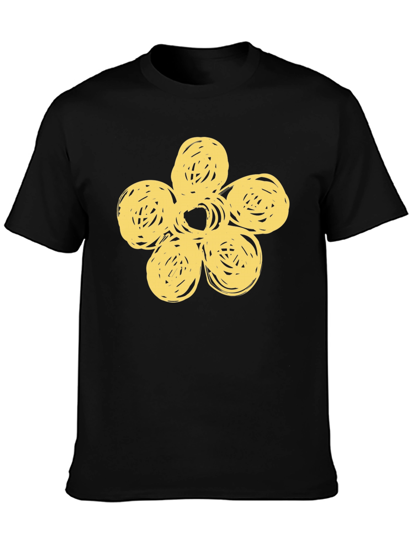 Black T-Shirt with Yellow Flower Design