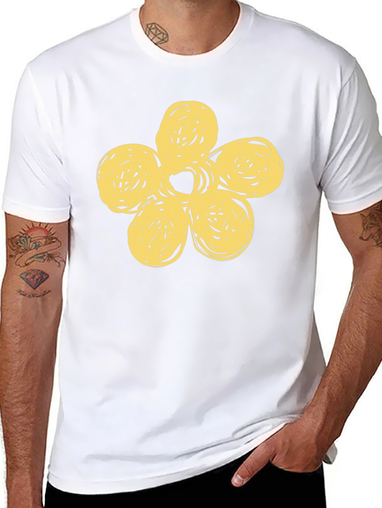 Black T-Shirt with Yellow Flower Design
