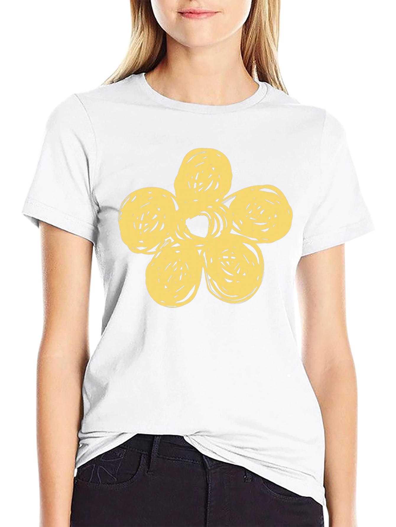 Black T-Shirt with Yellow Flower Design