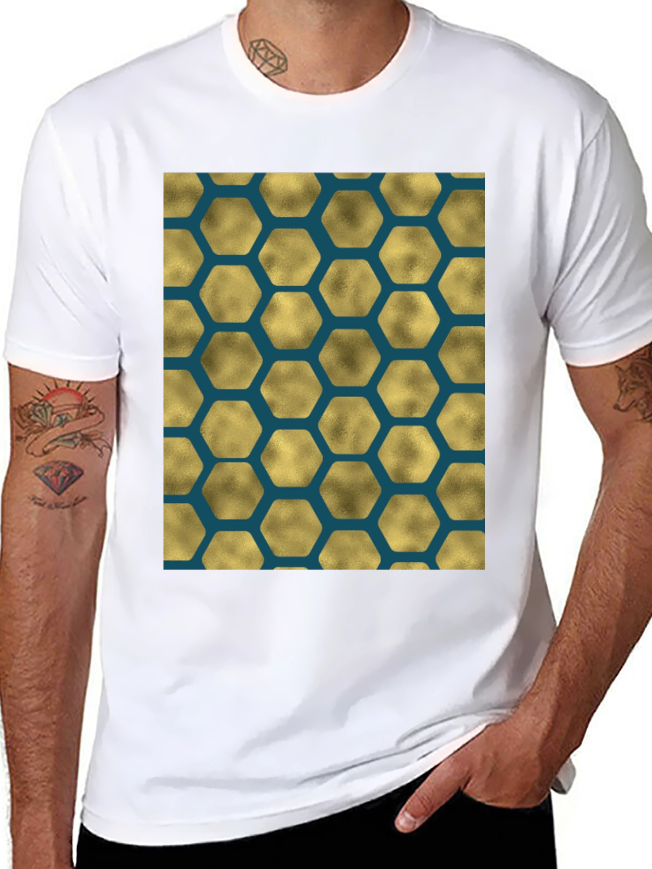 Honeycomb Pattern Tee - Modern Geometric Design