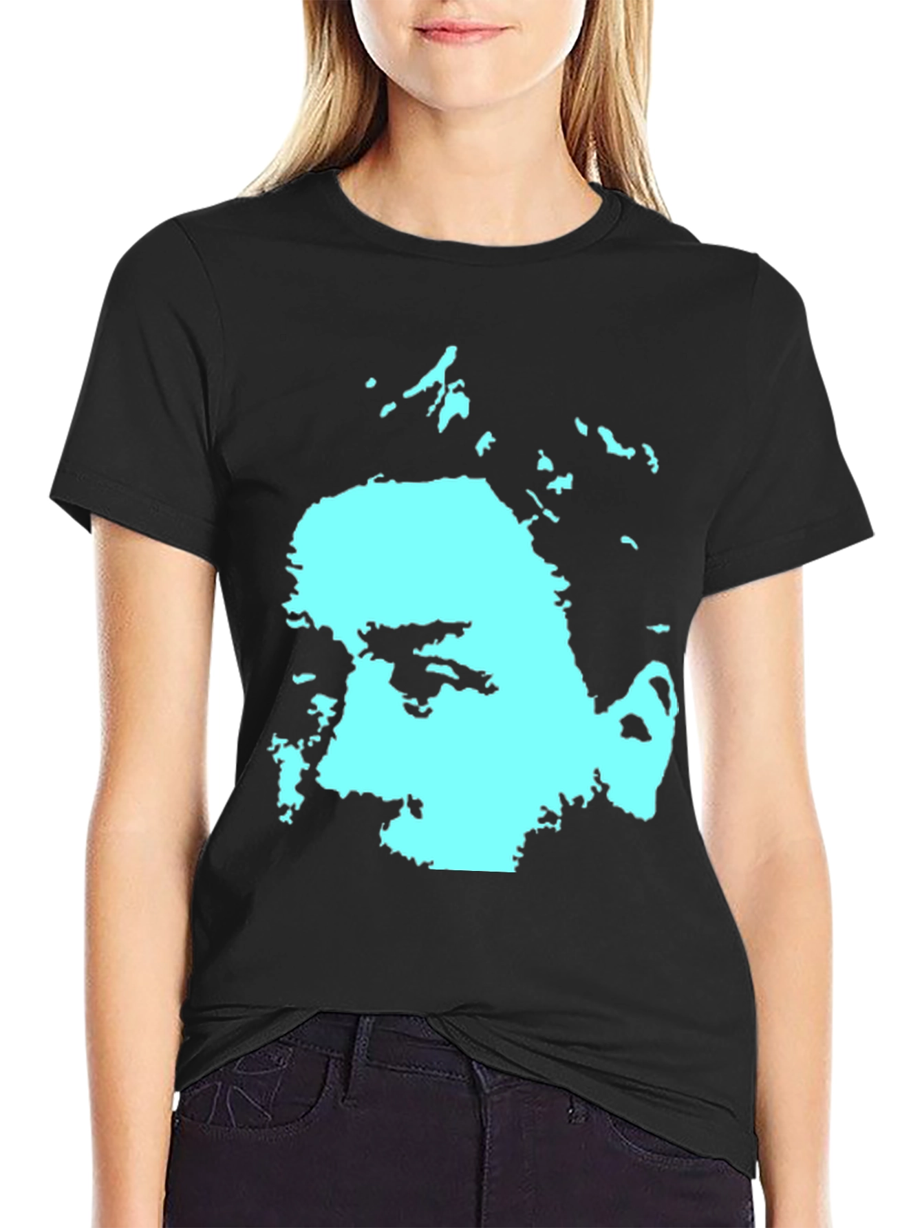 Abstract Face Graphic Black Cotton Tee