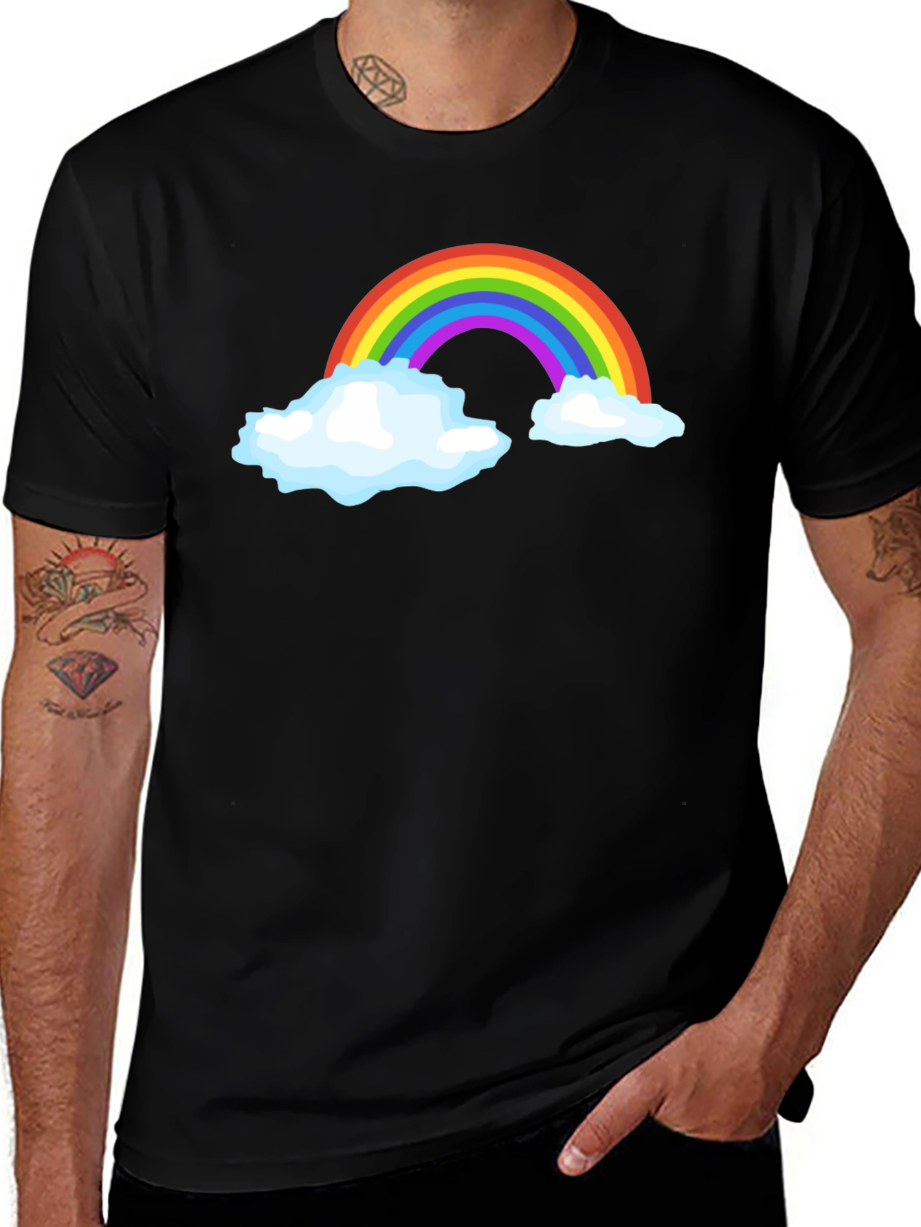 Rainbow Cloud Graphic Tee - Black Cotton T-Shirt