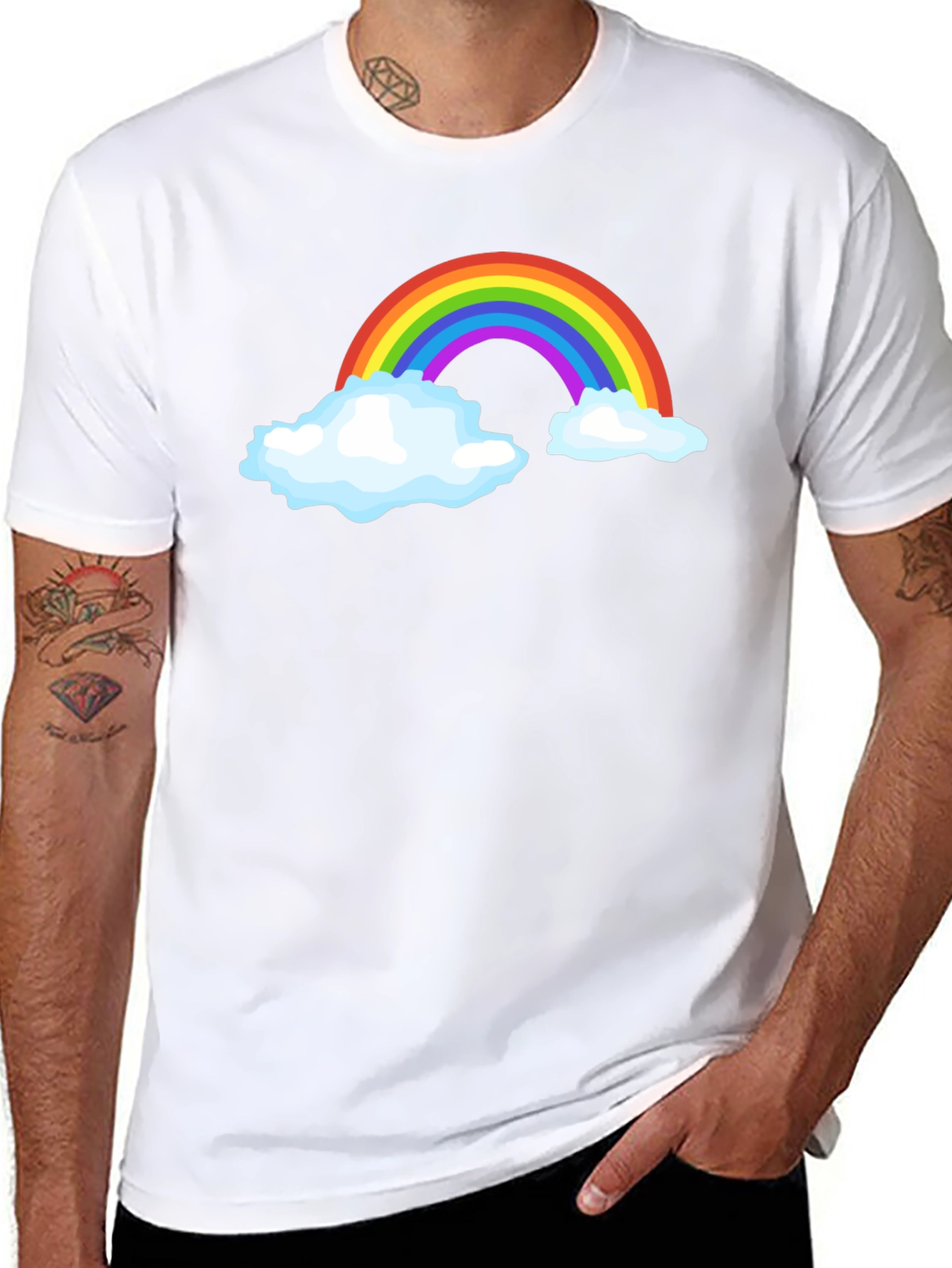 Rainbow Cloud Graphic Tee - Black Cotton T-Shirt