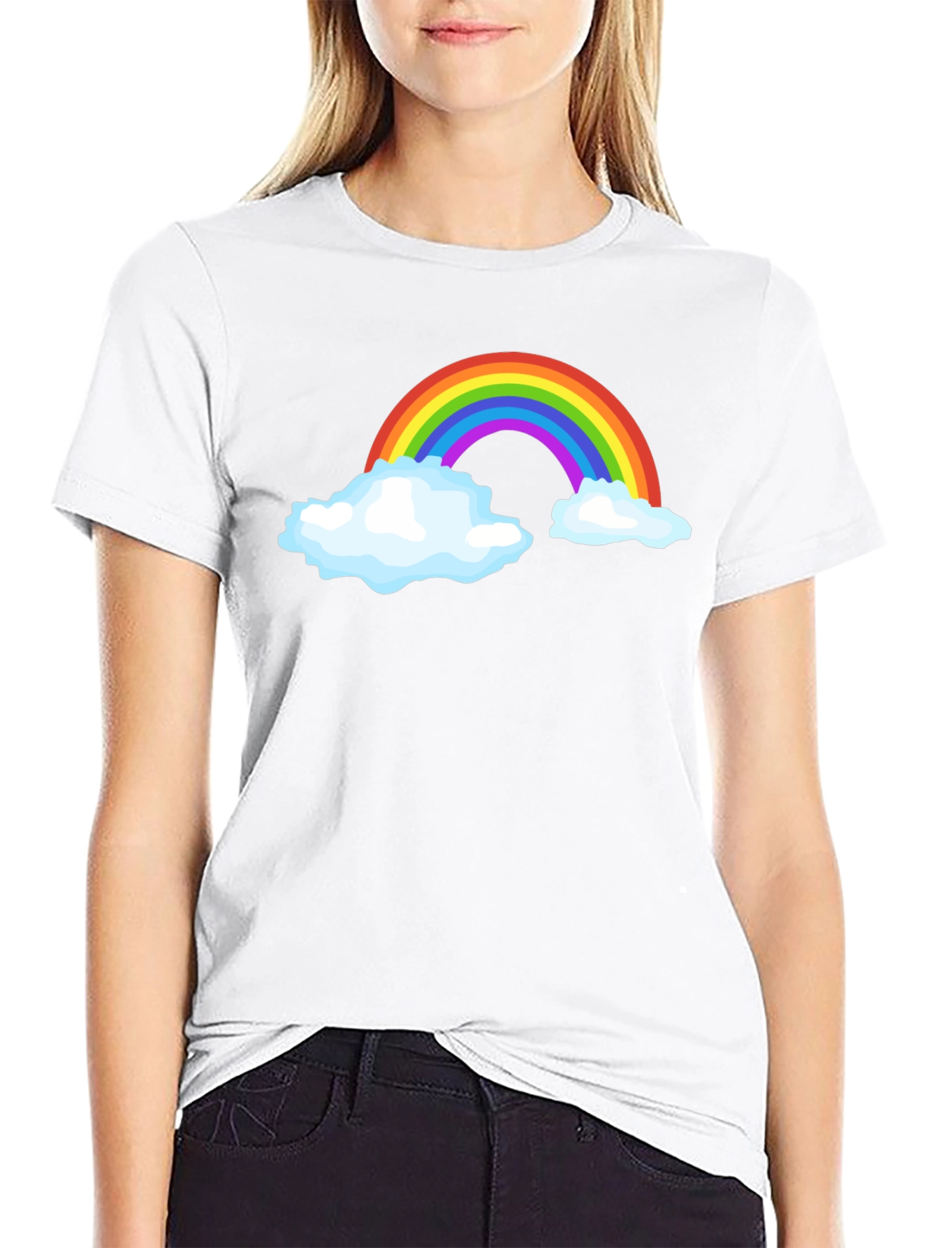 Rainbow Cloud Graphic Tee - Black Cotton T-Shirt