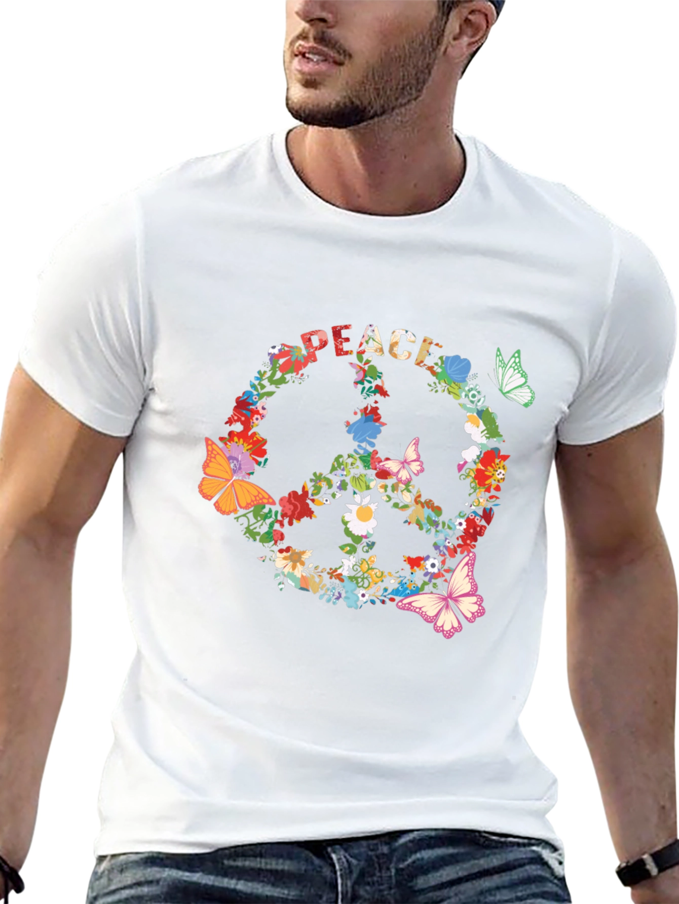 Floral Peace Sign T-Shirt - Retro Hippie Style