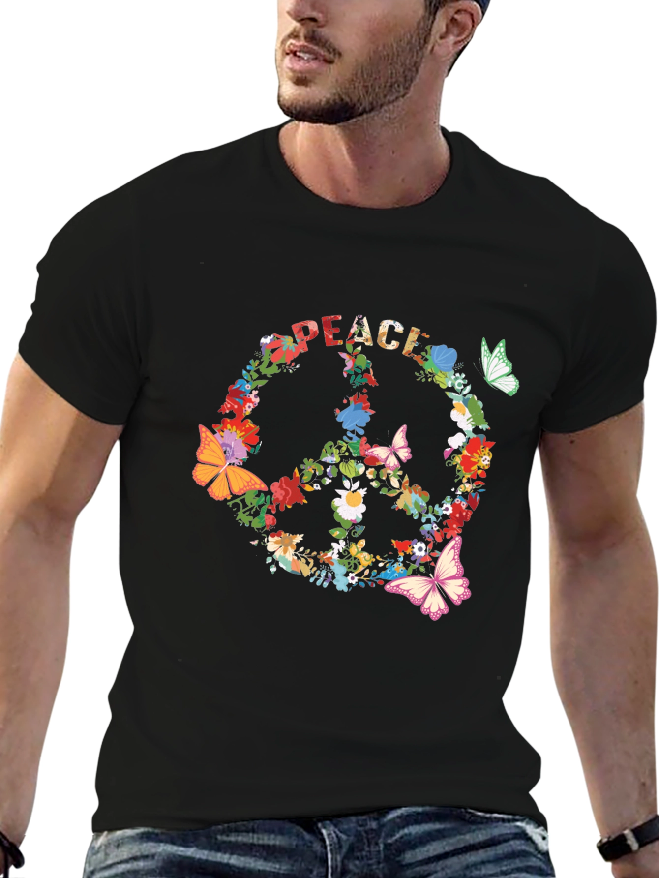 Floral Peace Sign T-Shirt - Retro Hippie Style