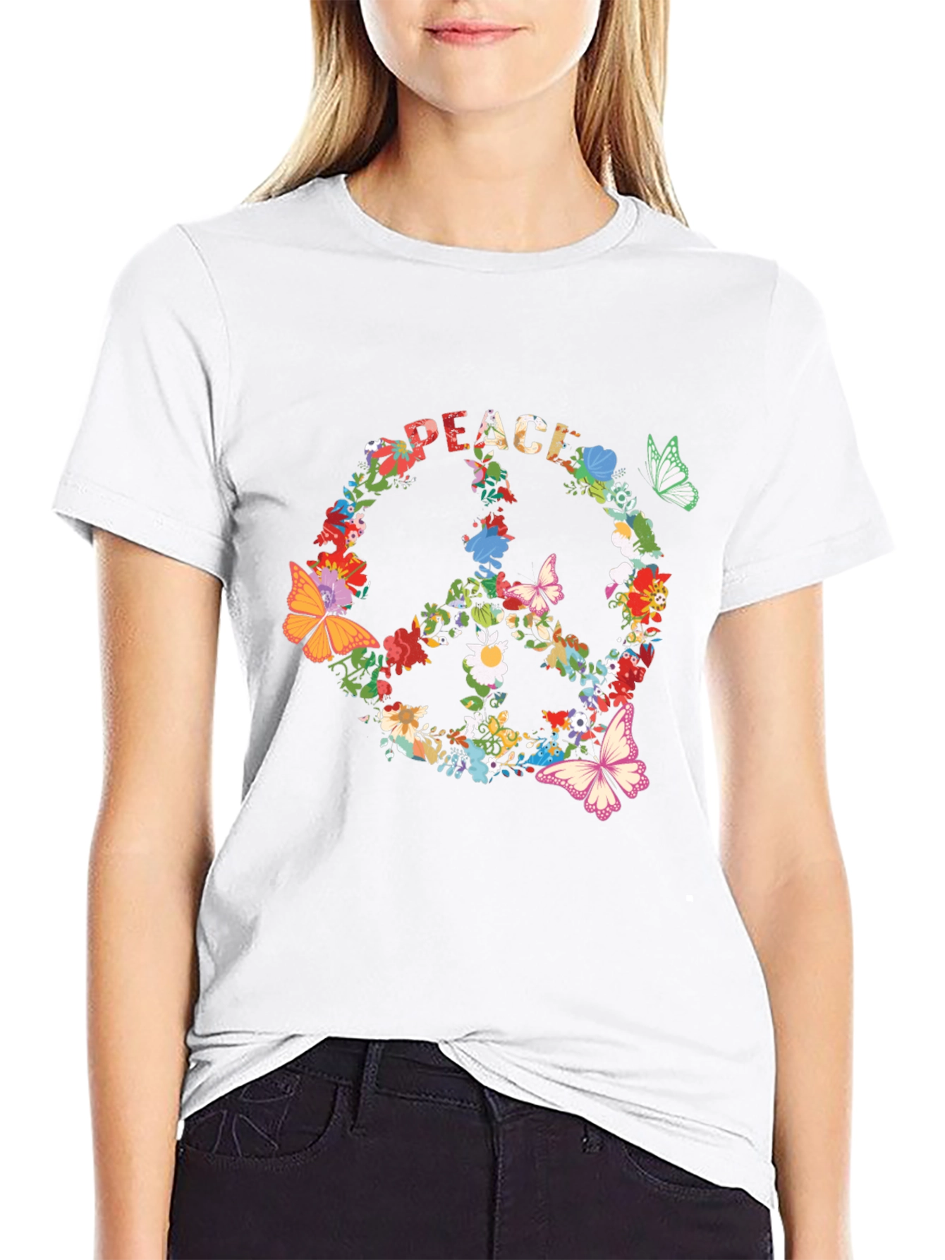 Floral Peace Sign T-Shirt - Retro Hippie Style