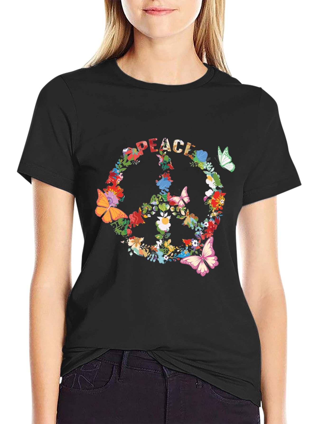 Floral Peace Sign T-Shirt - Retro Hippie Style
