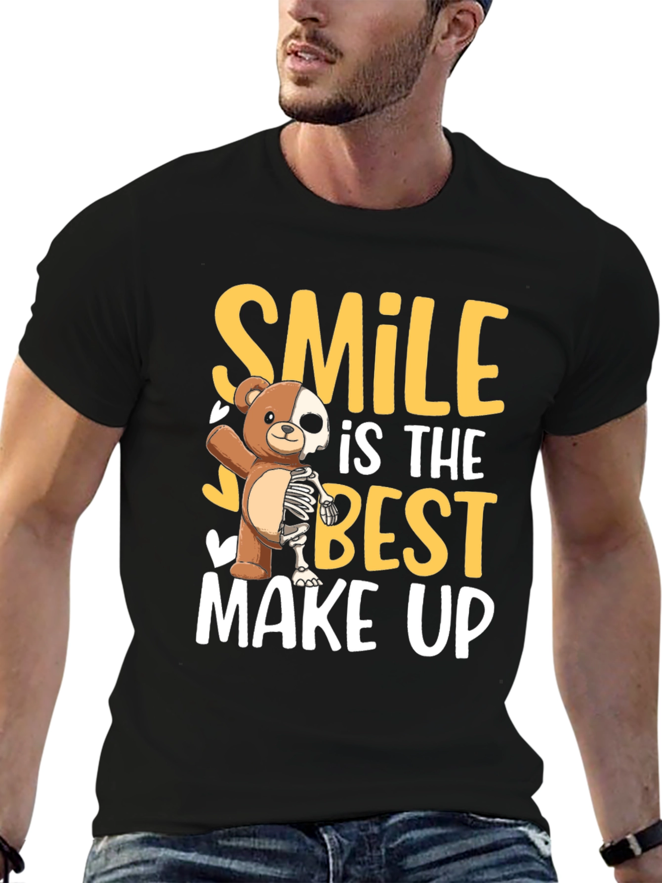 Smile Best Make Up T-Shirt Funny Bear Skeleton