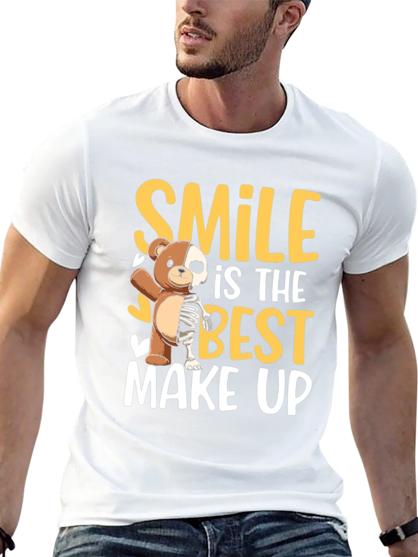 Smile Best Make Up T-Shirt Funny Bear Skeleton