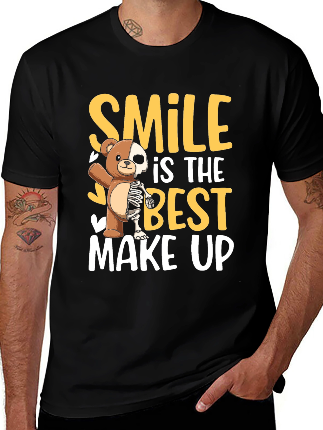 Smile Best Make Up T-Shirt Funny Bear Skeleton