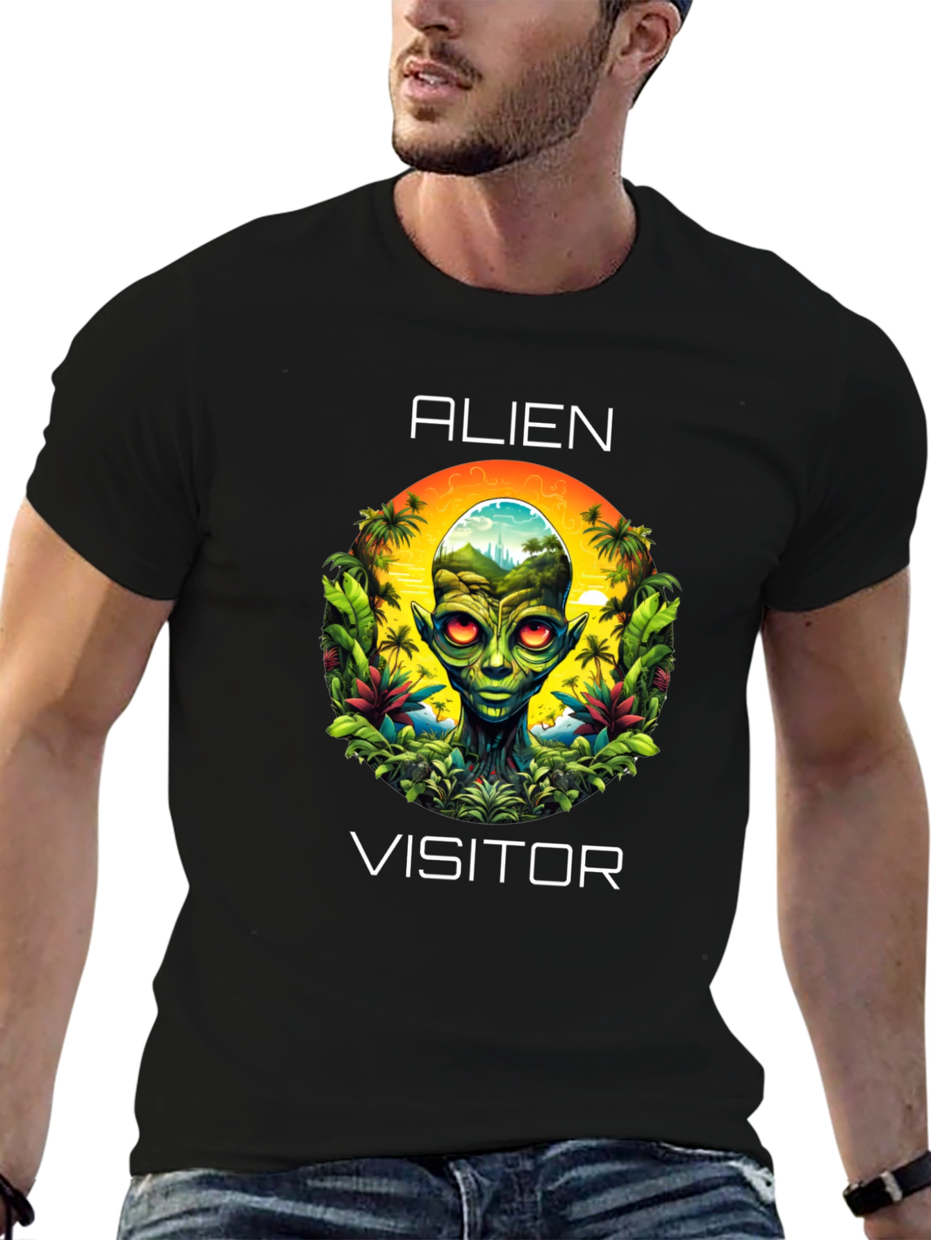 Alien Visitor Graphic T-Shirt - Black