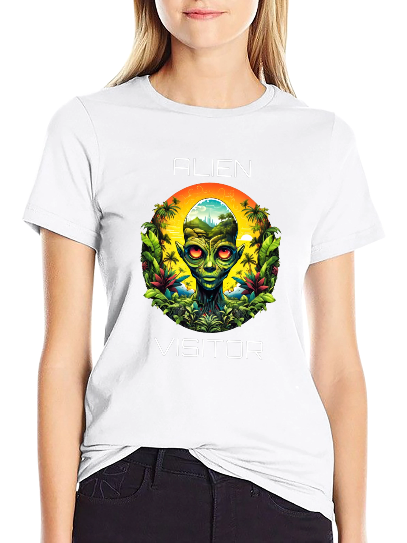 Alien Visitor Graphic T-Shirt - Black