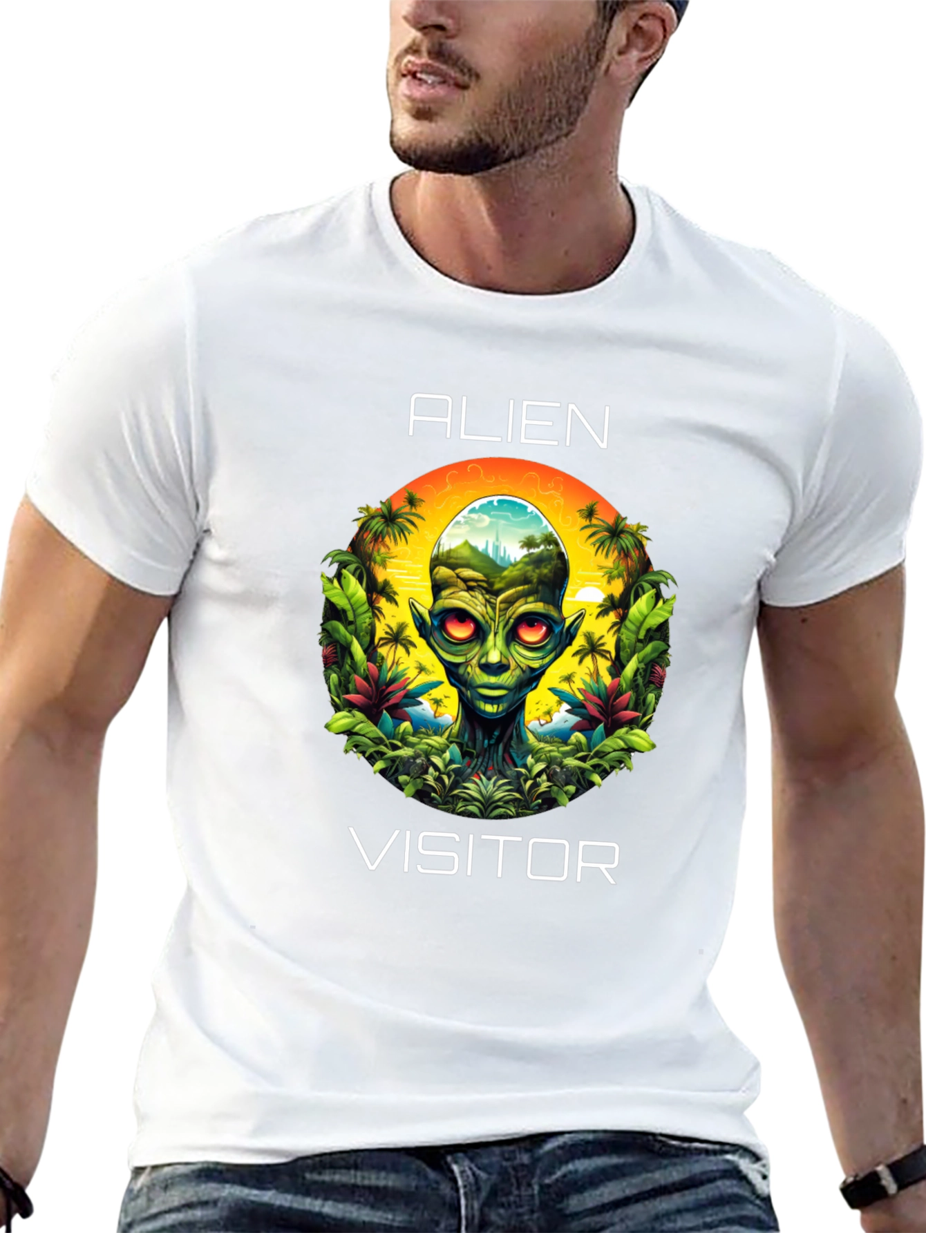 Alien Visitor Graphic T-Shirt - Black