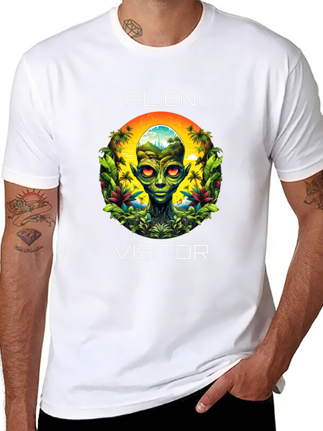 Alien Visitor Graphic T-Shirt - Black