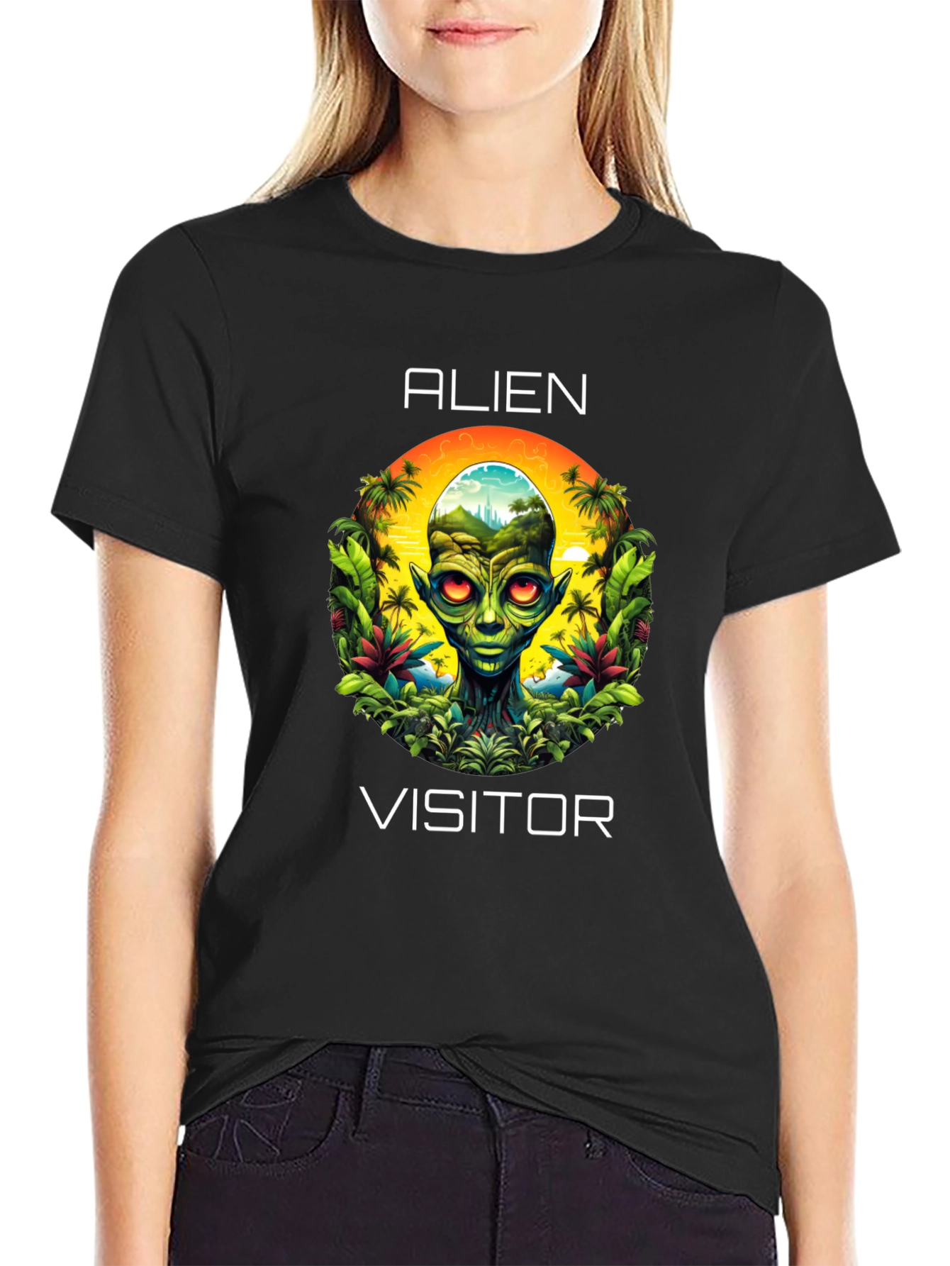 Alien Visitor Graphic T-Shirt - Black