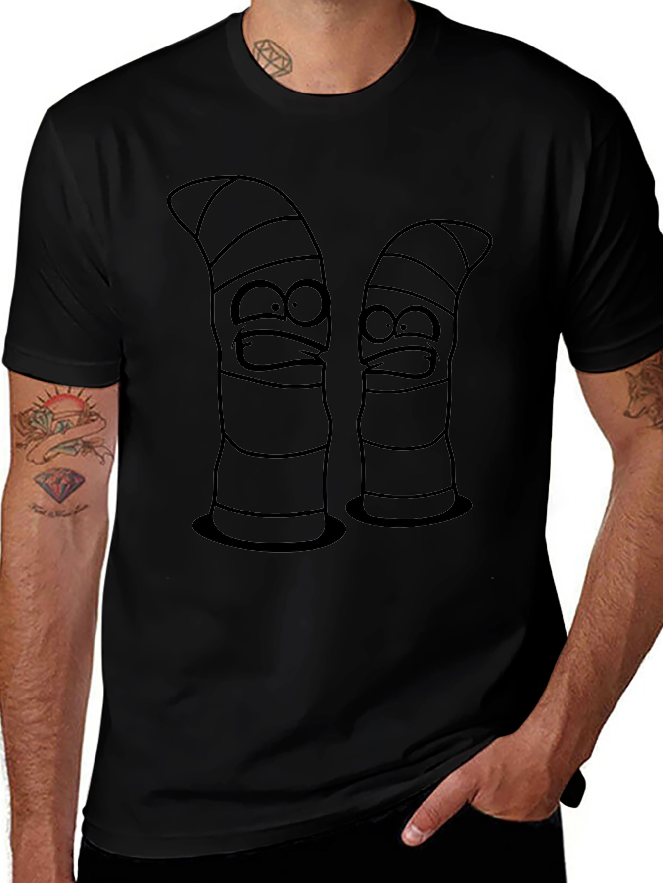 Cartoon Worm Black Graphic Tee