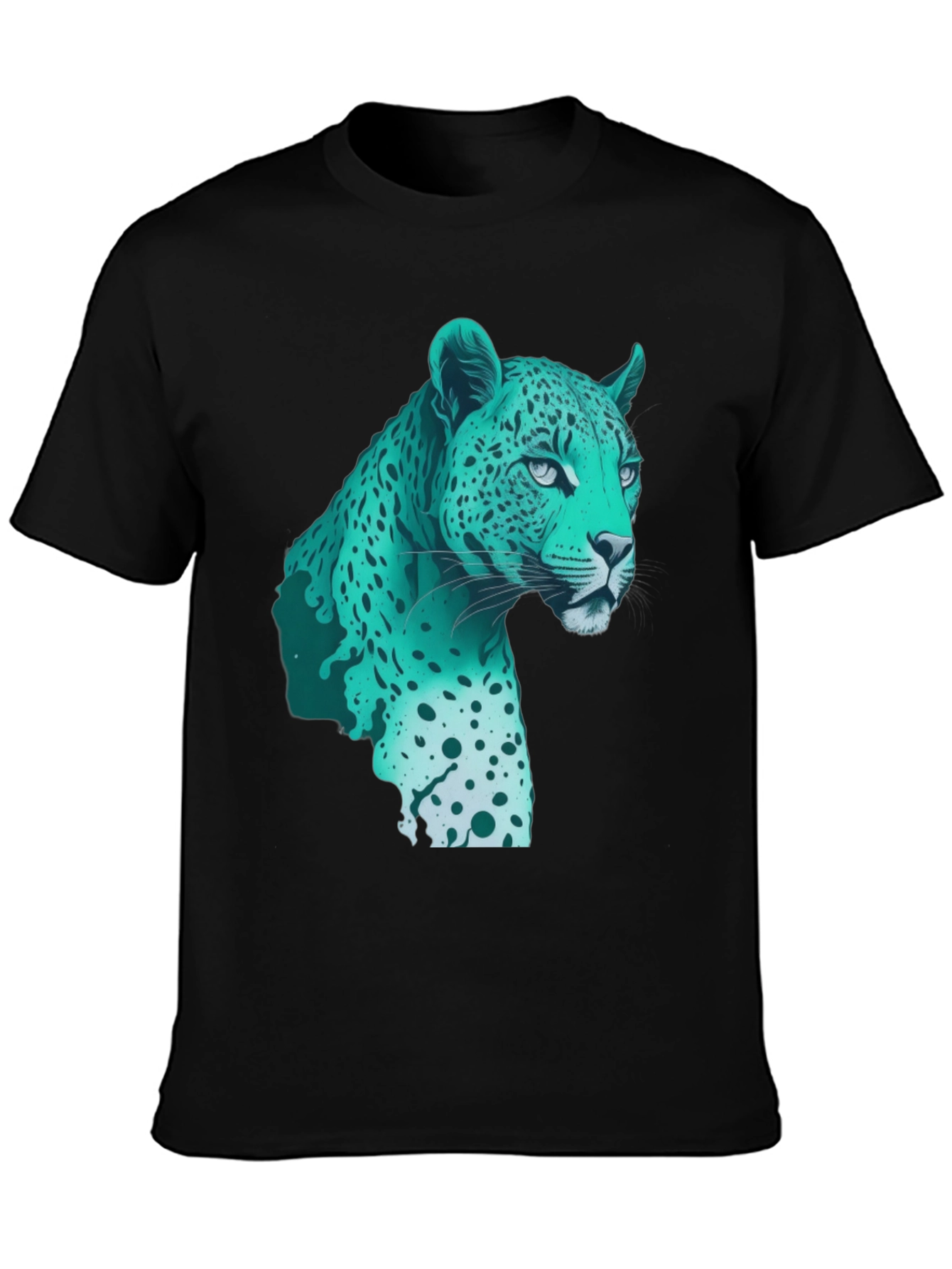 Cool Teal Jaguar Graphic Print Black T-Shirt