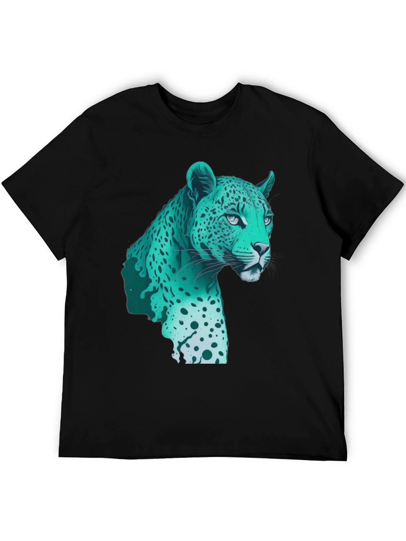 Cool Teal Jaguar Graphic Print Black T-Shirt
