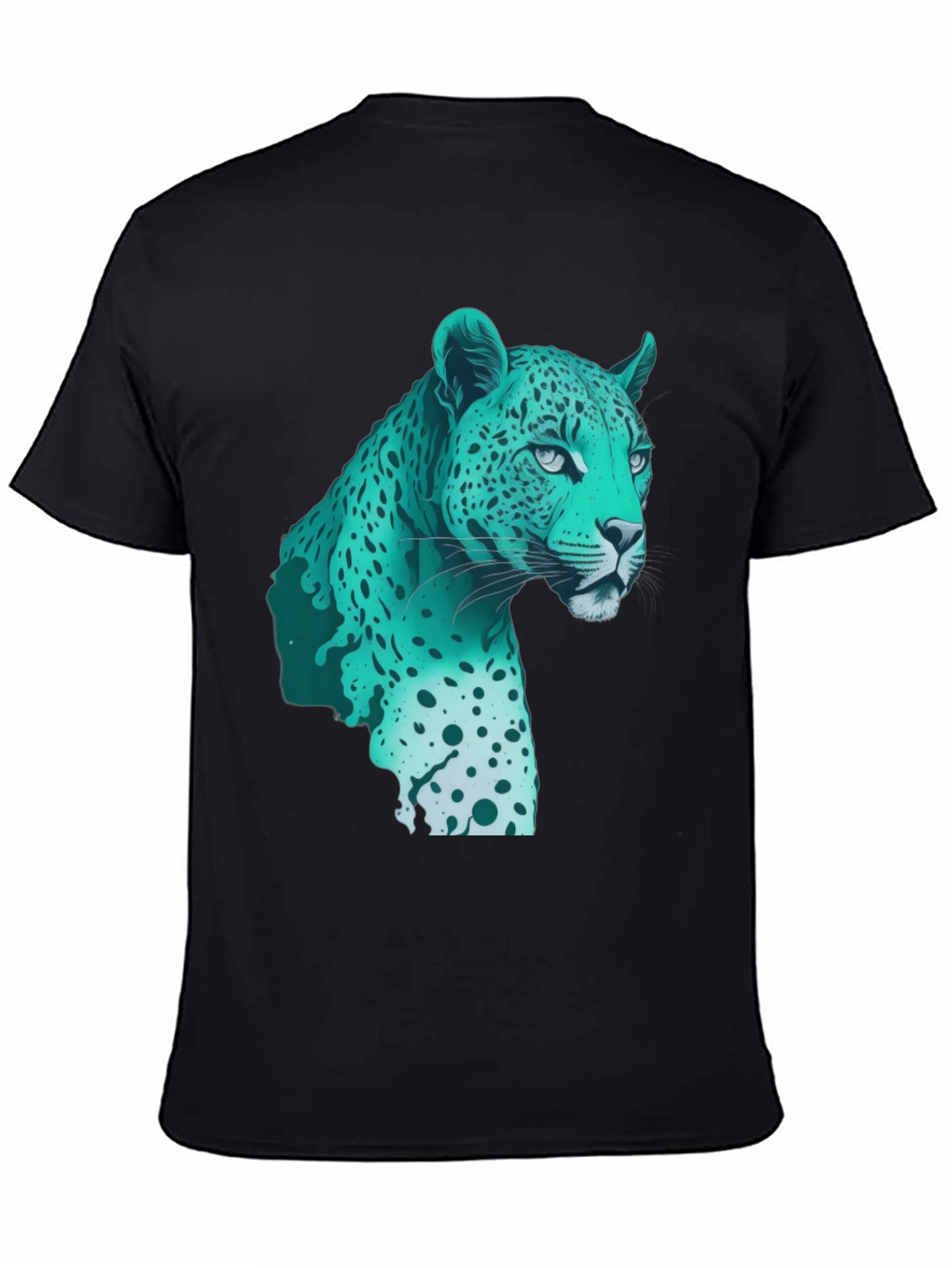 Cool Teal Jaguar Graphic Print Black T-Shirt