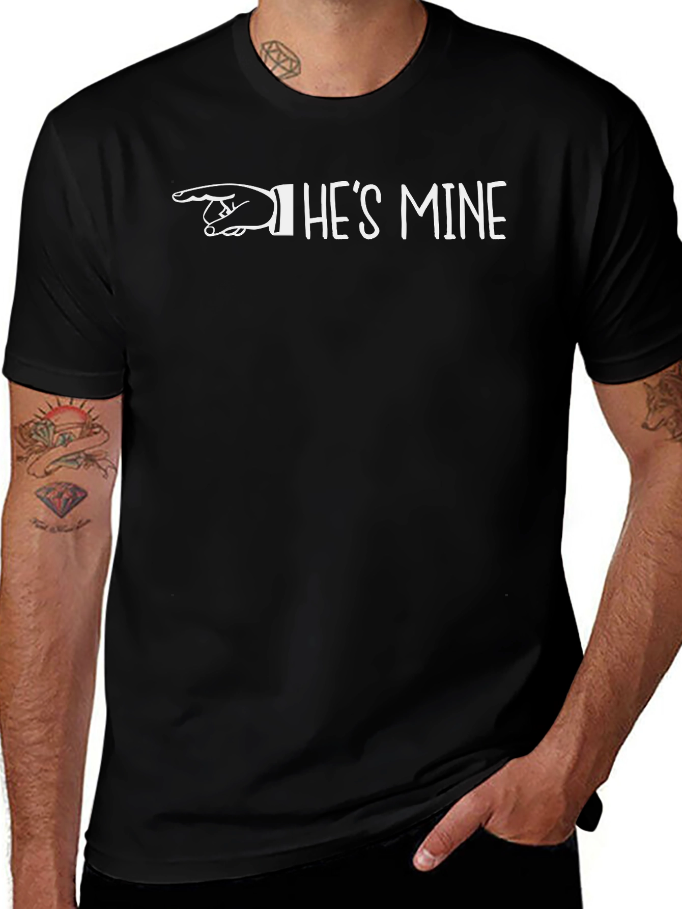 Hes Mine Pointing Hand Black Cotton Graphic Tee