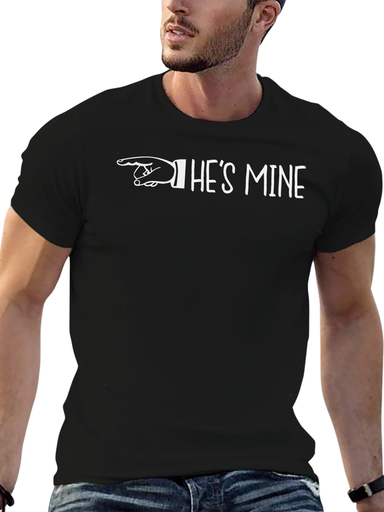 Hes Mine Pointing Hand Black Cotton Graphic Tee