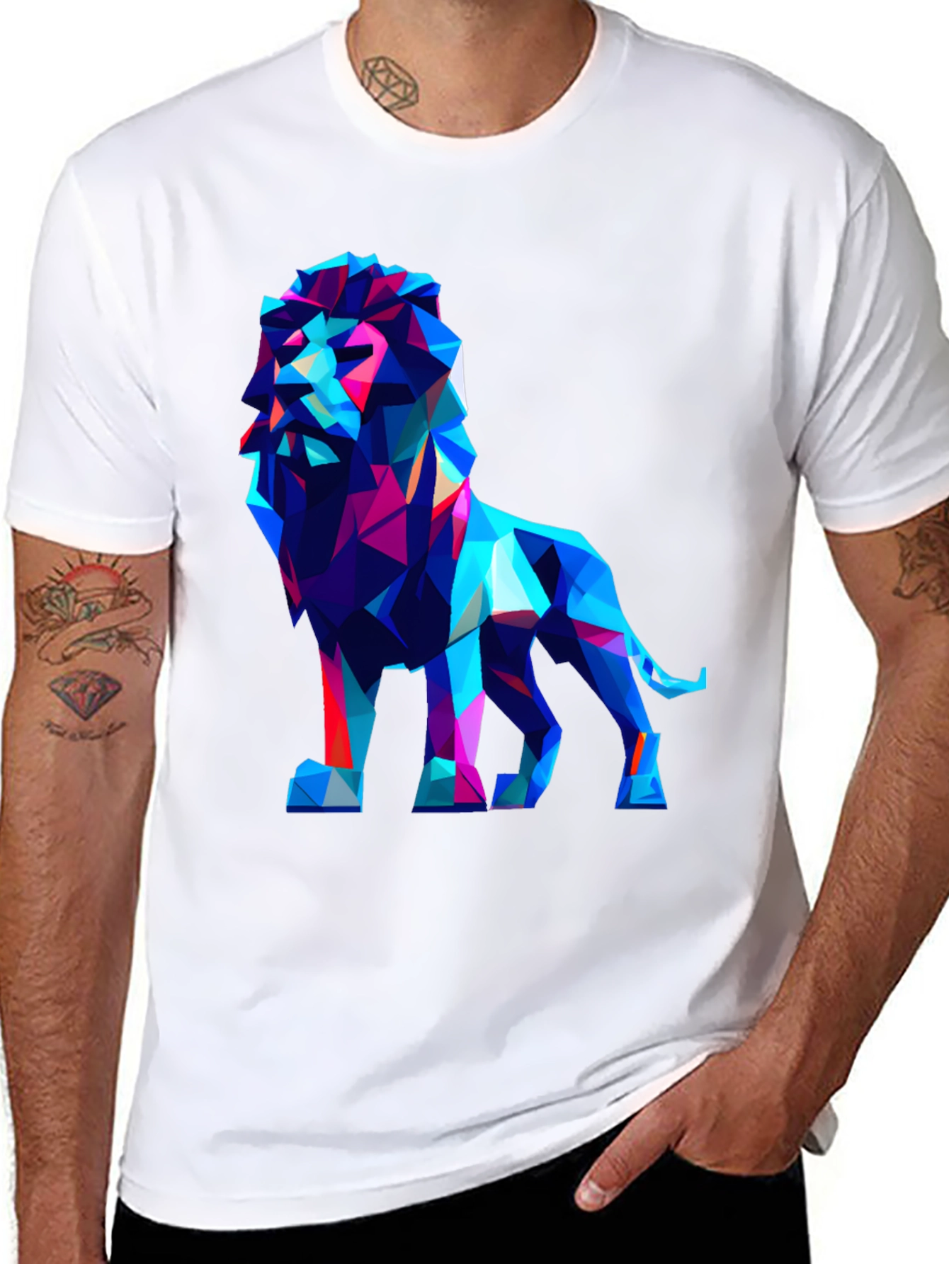 Geometric Lion Graphic Tee - Modern Art Shirt